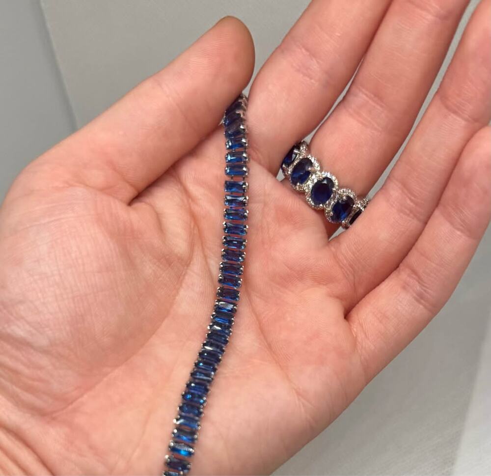 Tarnish Free Stainless Steel Blue Tennis Bracelet & Ring Set – Size 8